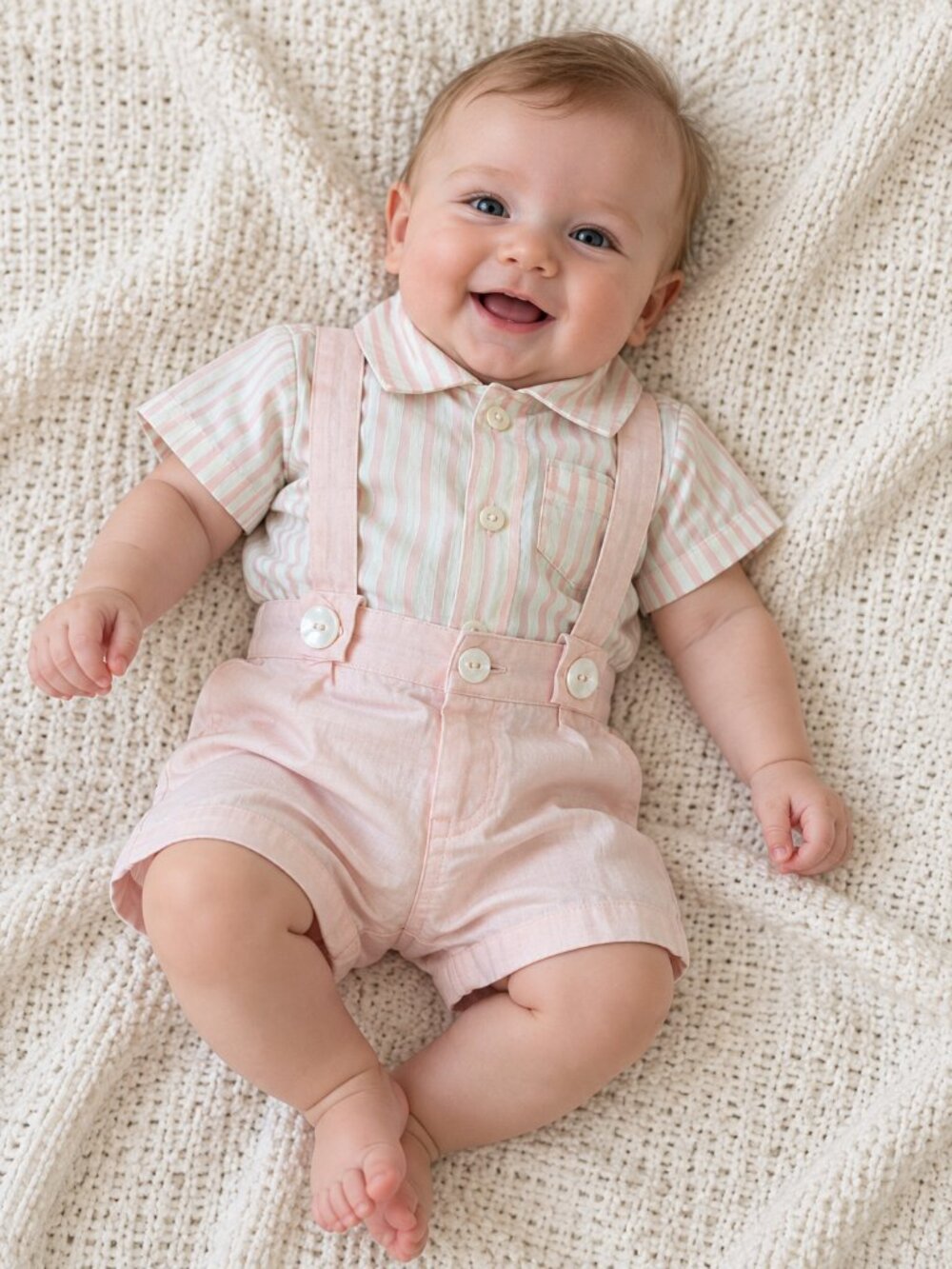 Vintage Baby Boy 2pc Short Suspender Shirt Set Pink See measurements for size